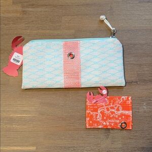 White and Coral Clutch with Card Holder